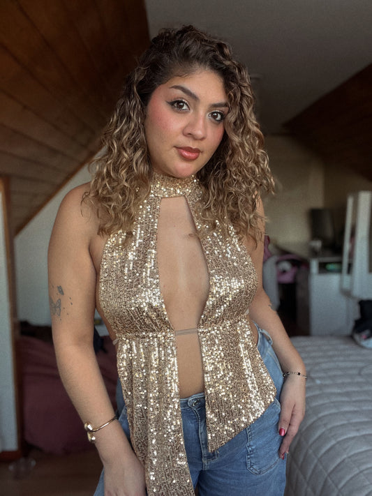 Top lentejuelas dorado
