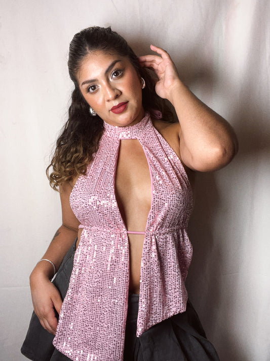 Top Lentejuelas rosado