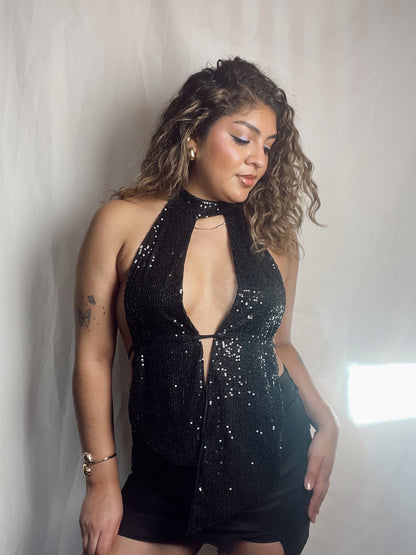 Top lentejuelas negro