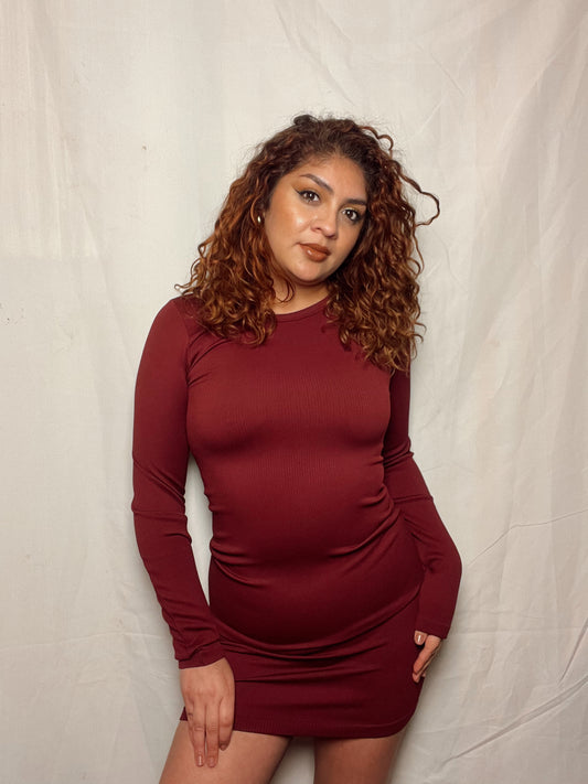 Vestido tela rib burdeo